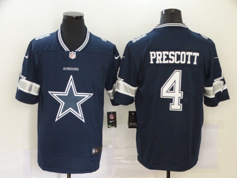 Men Dallas cowboys #4 Prescott Blue Nike Team logo fashion NFL Jersey